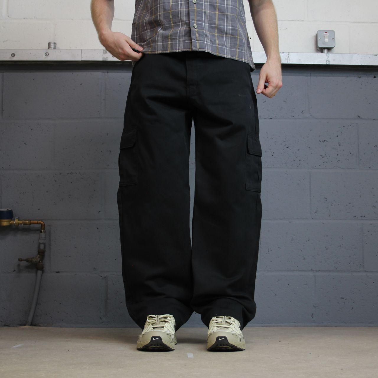 Y2K Dickies baggy cargo pants black W36L32 Wide leg relaxed straight chino style skate work trousers