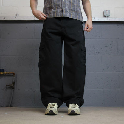 Y2K Dickies baggy cargo pants black W36L32 Wide leg relaxed straight chino style skate work trousers
