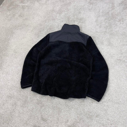 Black Fila deep pile technical fleece Medium Women's full zip up y2k style teddy bear autumn