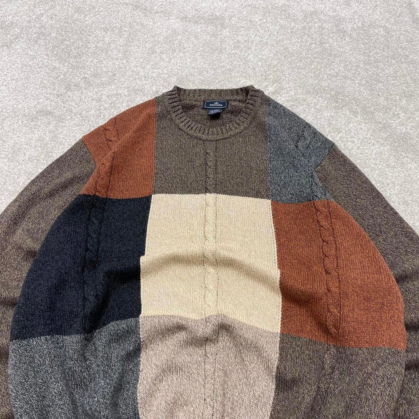 Dockers cable knit sweater jumper L men's brown knitted pull over y2k 00s style autumnal