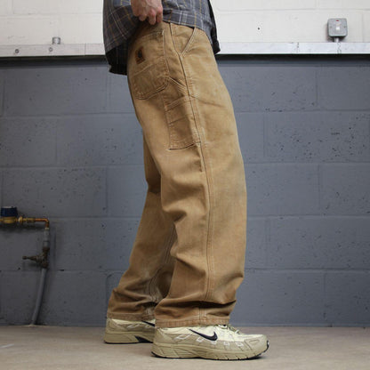 Vintage baggy Carhartt carpenter pants y2k tan brown Loose leg 100% cotton skater style workwear
