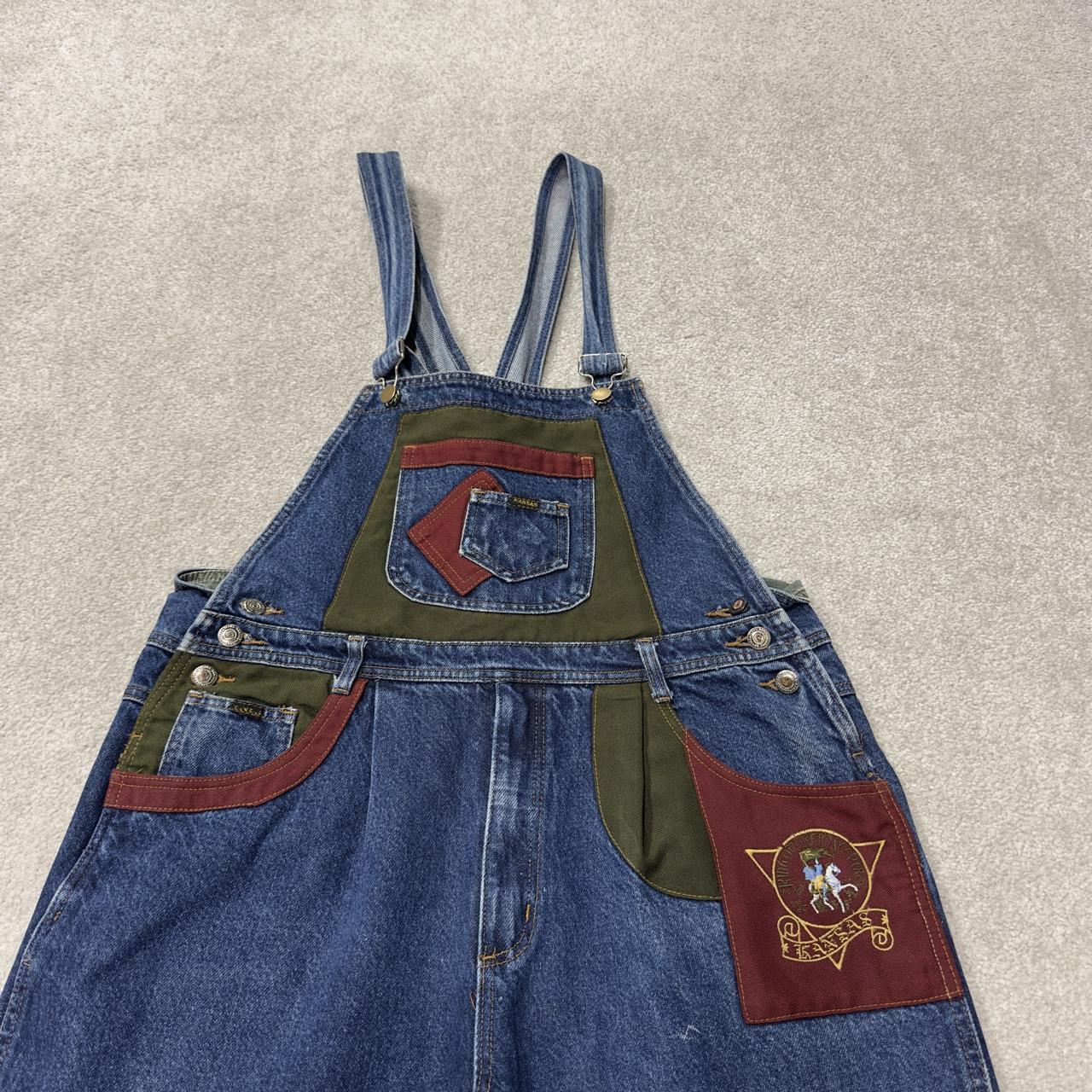 Vintage denim dungarees 00s Kansas jeans overalls blue bib & brace overalls colour block