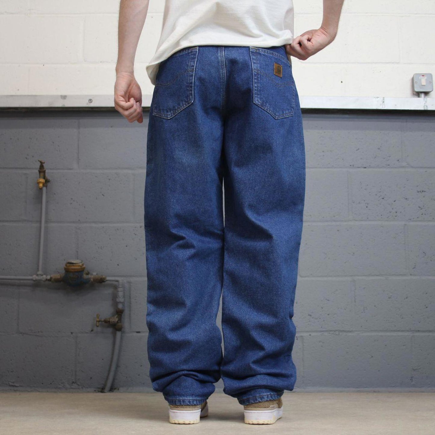 Blue Denim Carhartt flannel lined jeans W32L34 baggy 90s style thick denim loose leg