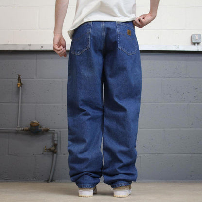 Blue Denim Carhartt flannel lined jeans W32L34 baggy 90s style thick denim loose leg