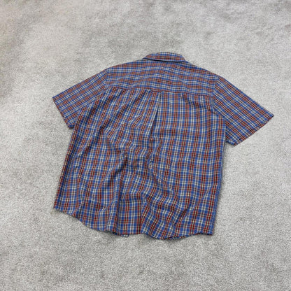 Blue Red checkered Chaps technical shirt L men's short sleeve button up autumn y2k style