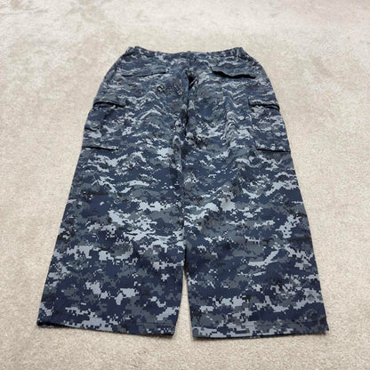 US Navy cargo pants W34L28 baggy blue USN digital camouflage trousers double knee pleated