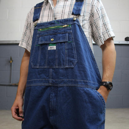 Vintage baggy liberty dungarees 00s denim overalls blue Patch logo and adjustable straps