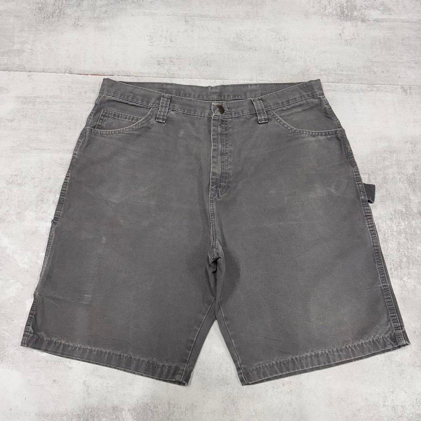 Mens baggy Wrangler carpenter jorts W38 grey loose canvas cargo skater style shorts