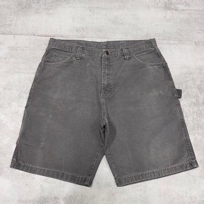 Mens baggy Wrangler carpenter jorts W38 grey loose canvas cargo skater style shorts
