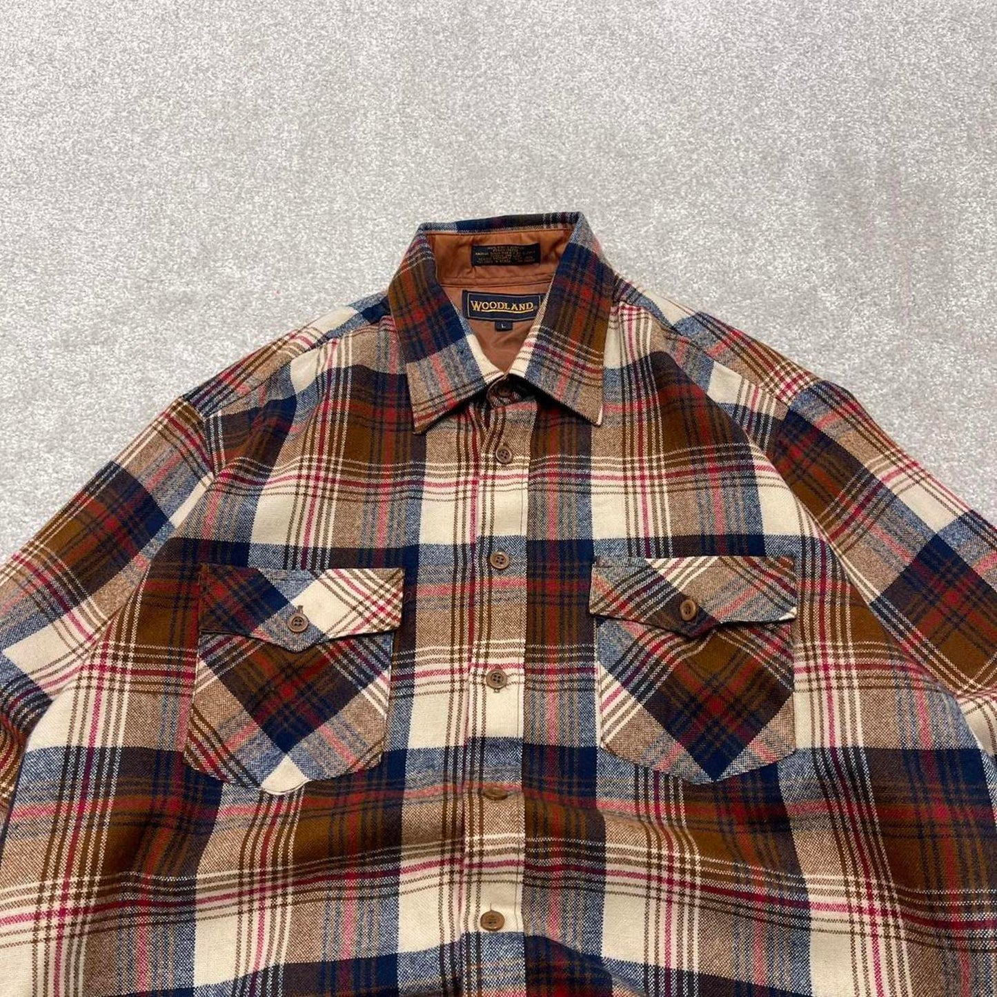 Checkered plaid flannel shirt autumnal L brown men's long sleeve thick button up y2k style