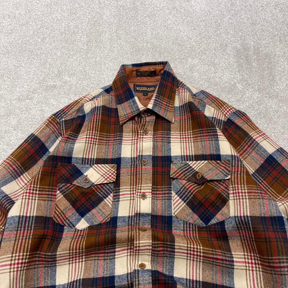 Checkered plaid flannel shirt autumnal L brown men's long sleeve thick button up y2k style