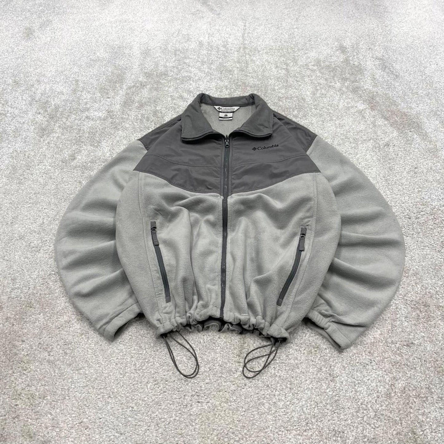 00s Columbia technical fleece XLT men's grey full zip up y2k style autumn adjustable waist