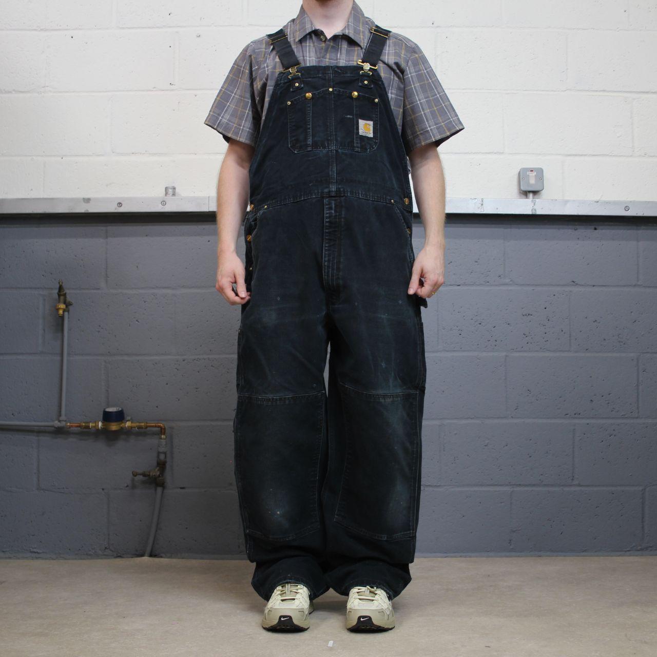 Vintage Carhartt dungarees faded black overalls Canvas bib & brace utility workwear