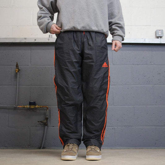 Y2K Adidas tracksuit bottoms grey Loose leg lined orange striped track pants