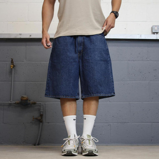 Baggy Levi's 550 jorts W40 blue denim skater style red tab logo shorts