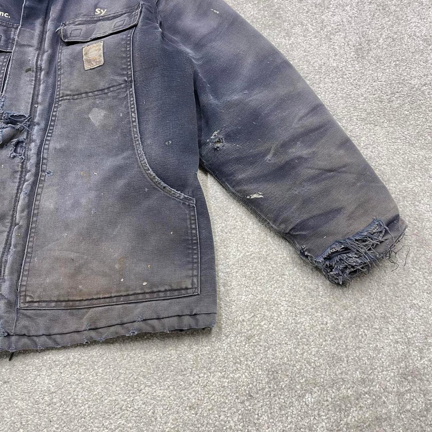 Carhartt chore work jacket navy winter 90s style L loose quilt lined canvas workwear overcoat canvas