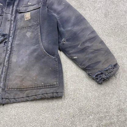 Carhartt chore work jacket navy winter 90s style L loose quilt lined canvas workwear overcoat canvas