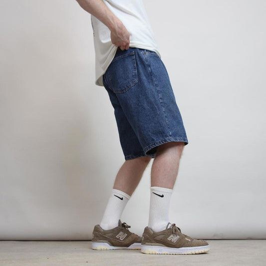 Baggy Wrangler jorts W36 blue denim Y2K skater style jorts waist patch