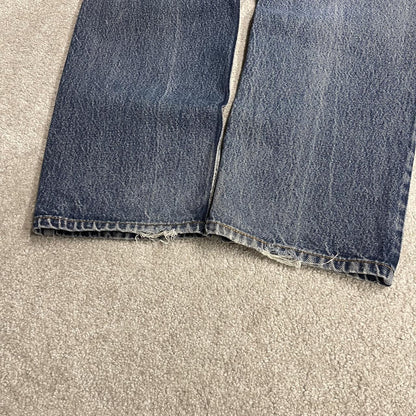Y2K Levi’s 505 jeans blue starched denim W34L29 100% cotton straight fit 5 pocket belt loops red tab