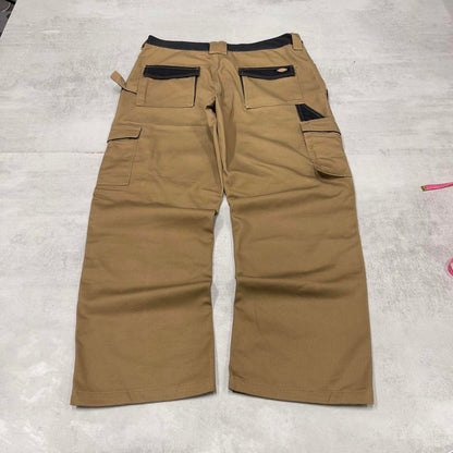 Baggy Dickies cargo trousers W36L30 khaki loose skater style cargo pants utility pockets