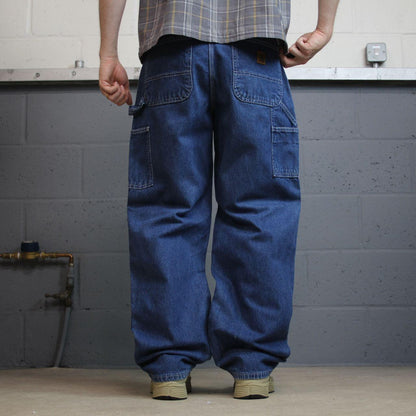 Baggy Carhartt carpenter jeans y2k W34L32 blue skater style workwear utility denim cargos