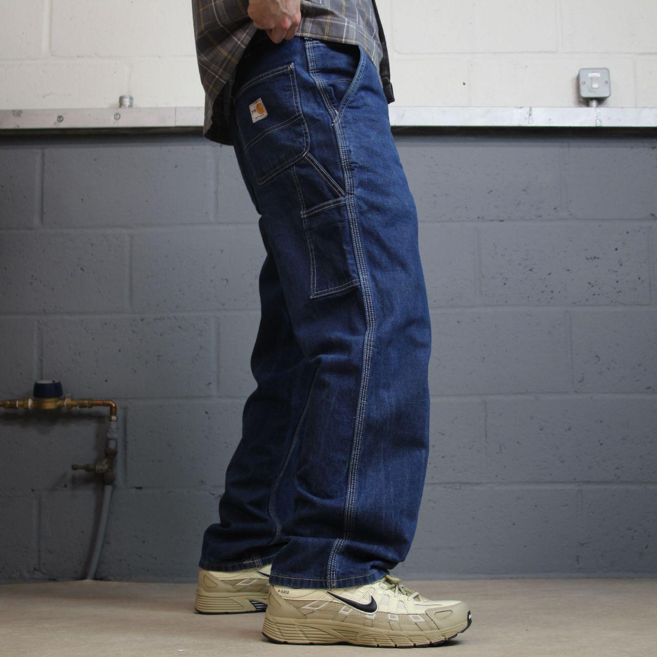 Carhartt cargo jeans blue denim carpenter W32L32 Loose thick 100% cotton denim workwear skate pants