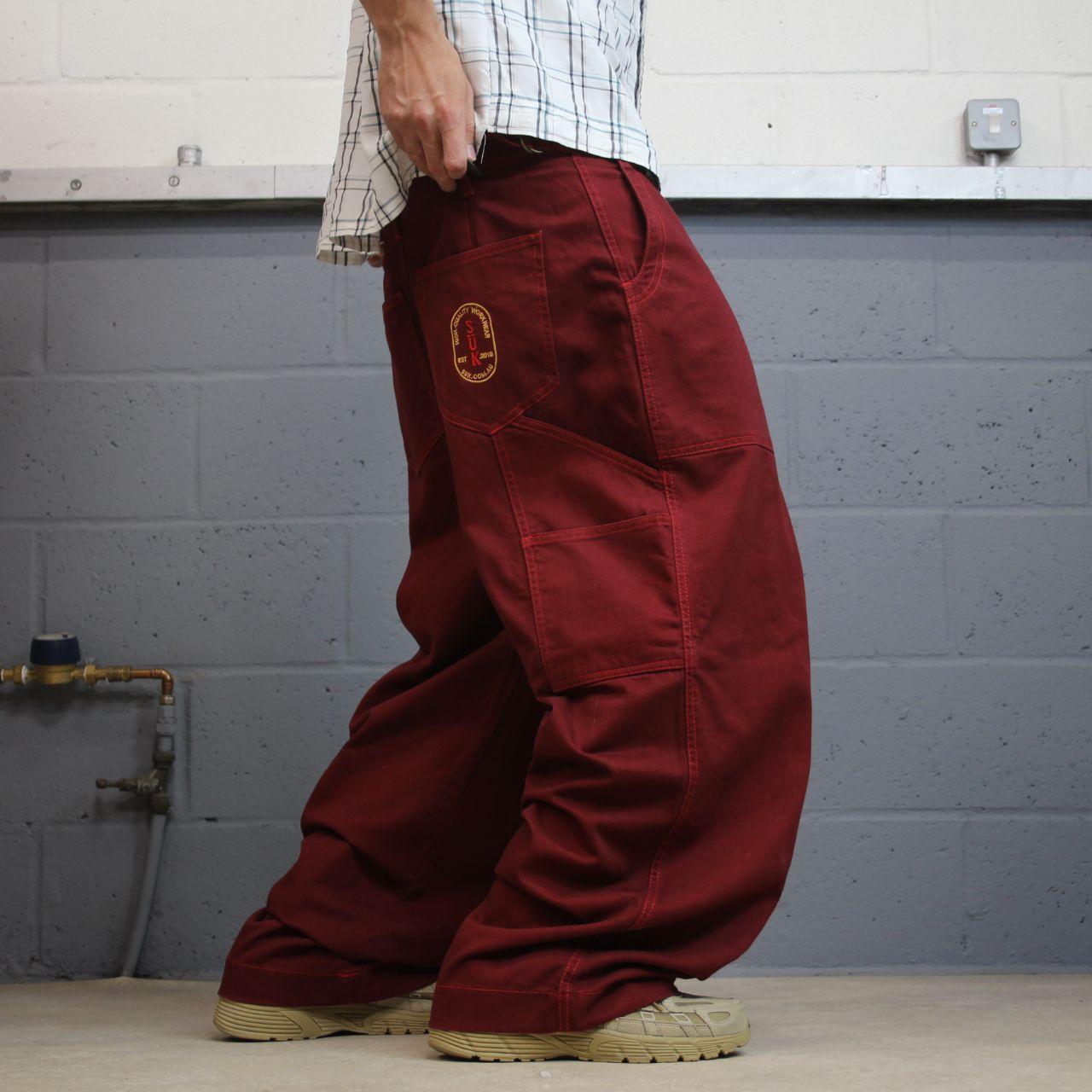 Extra baggy carpenter jeans wide leg y2k W36L29 red Loose fit skater style work cargos
