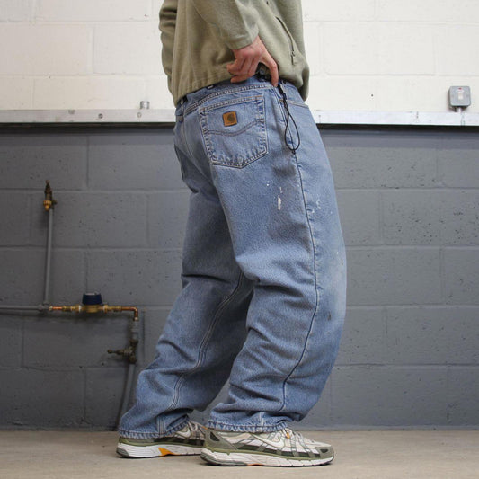Y2K baggy Carhartt denim jeans blue Loose fleece lined skate style workwear pants
