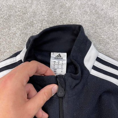 Black Adidas technical fleece Small 1/4 zip pull over y2k autumn style lightweight zip up striped
