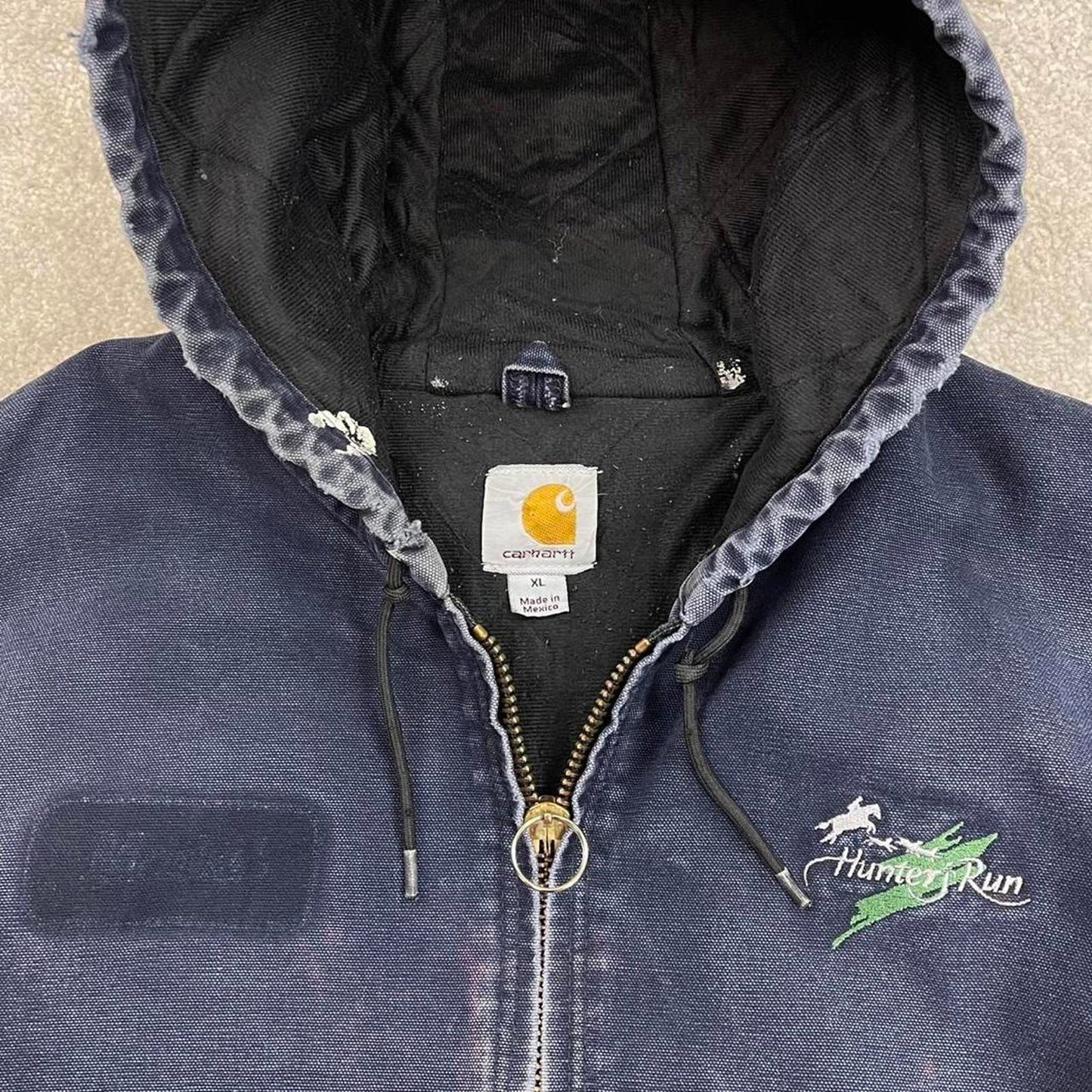 Vintage navy Carhartt hooded active jacket XL technical canvas 90s style skater bomber