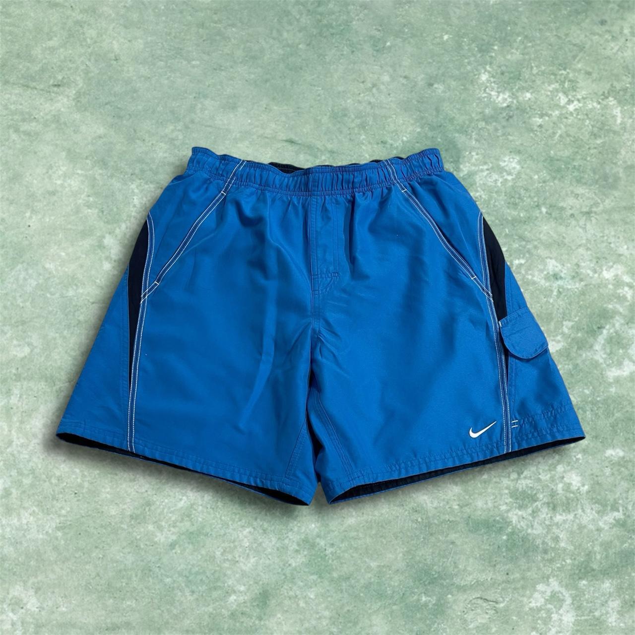 Y2K Nike swim shorts blue Loose floaty sports mesh lined summer holiday shorts