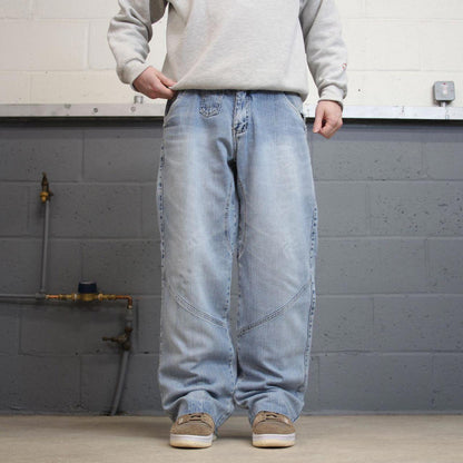 Vintage y2k baggy jeans W34L32 Six Jeans loose wide leg blue denim skater pants deep pocket