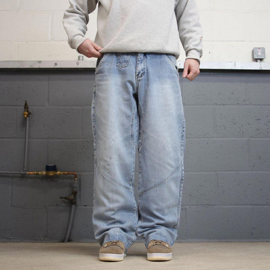 Vintage y2k baggy jeans W34L32 Six Jeans loose wide leg blue denim skater pants deep pocket