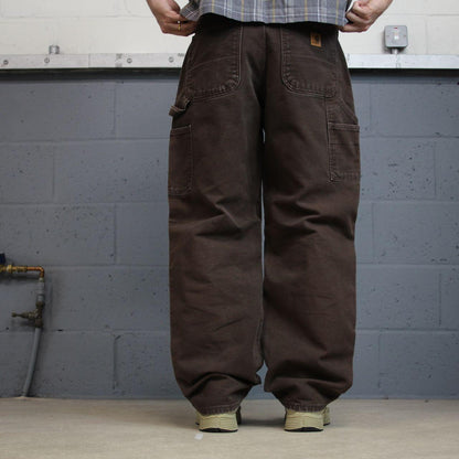 Brown baggy vintage Carhartt carpenter jeans y2k Loose leg canvas skater style workwear