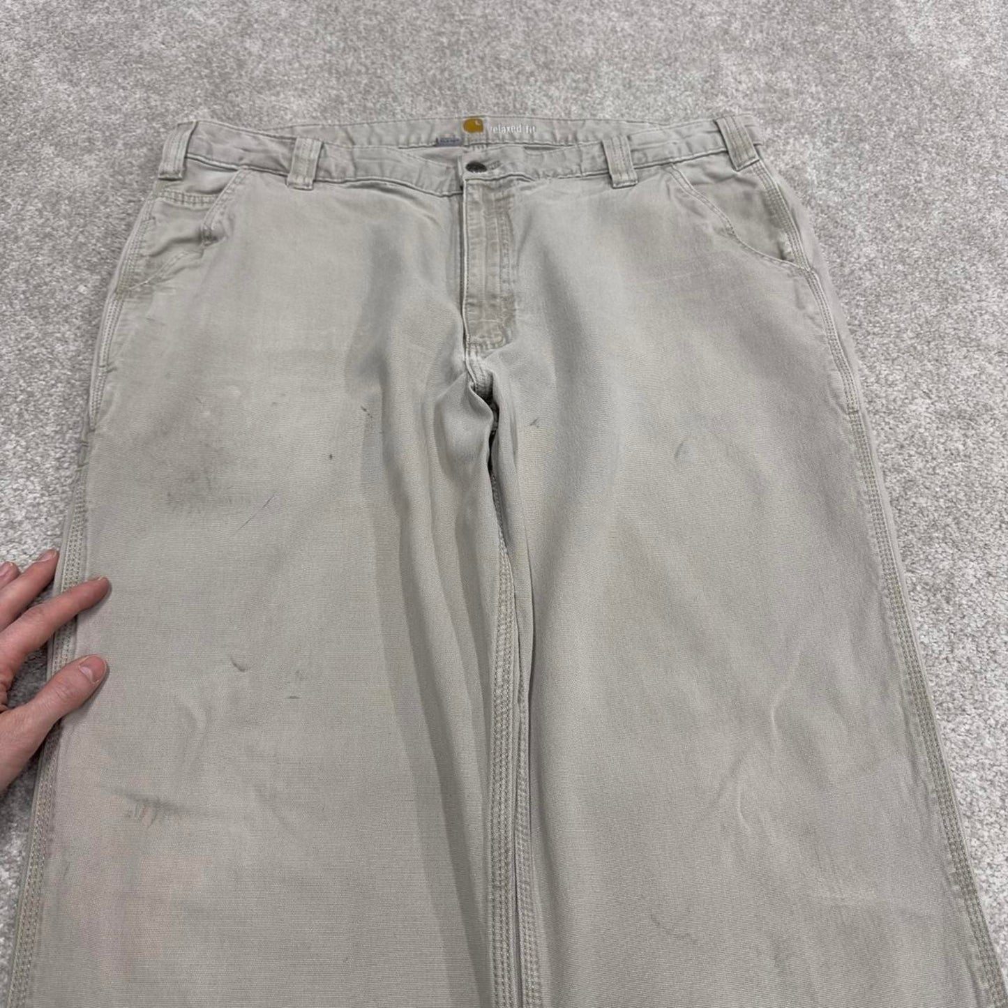 Y2K Carhartt carpenter jeans beige Relaxed fit canvasy skate style workwear cargo pants