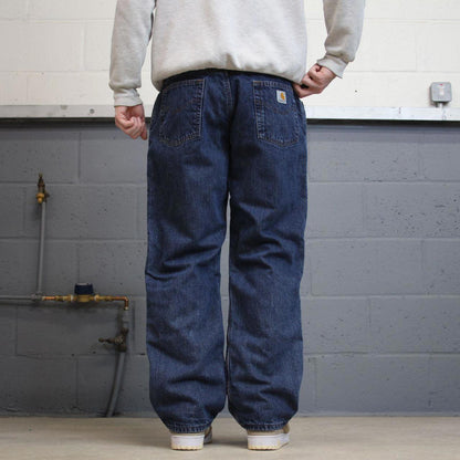 Y2K women's Carhartt jeans flannel lined blue Loose thick denim workwear pants