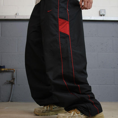 Y2K Nike baggy tracksuit bottoms black XXL wide leg Mesh lining, drawstring & elasticated waist