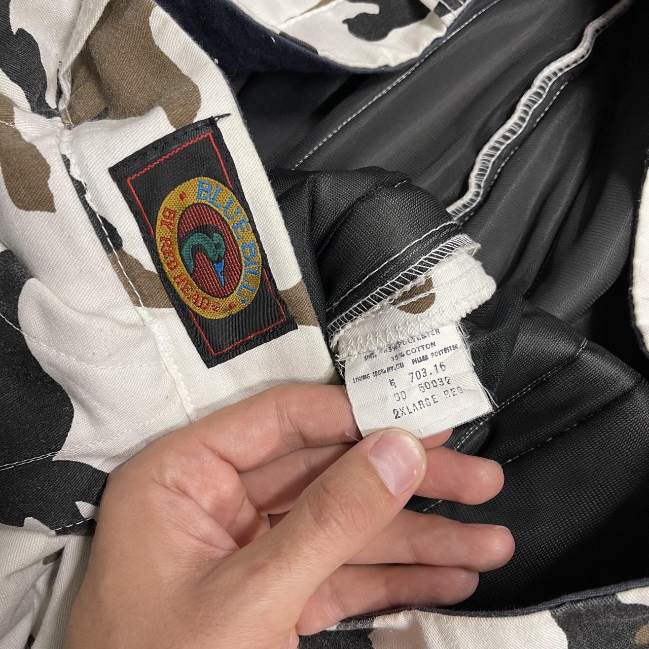 Vintage baggy white camo cargo pants 2XL Blue Bill Red Head snow camouflage thick hunting trousers