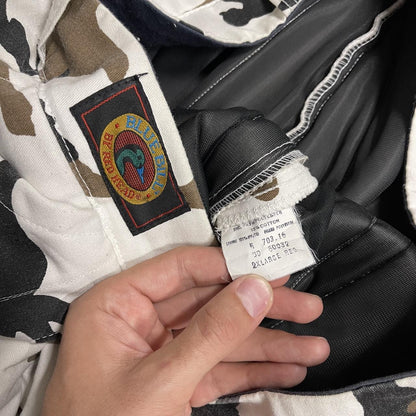 Vintage baggy white camo cargo pants 2XL Blue Bill Red Head snow camouflage thick hunting trousers