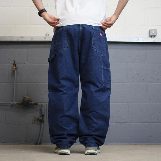 Baggy Dickies flannel lined carpenter jeans W40L30 wide leg thick 90s style blue denim cargos