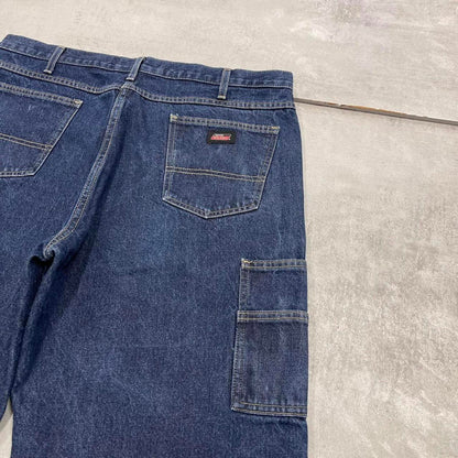 Mens Baggy Dickies carpenter shorts W38 thick blue denim jorts long over knee
