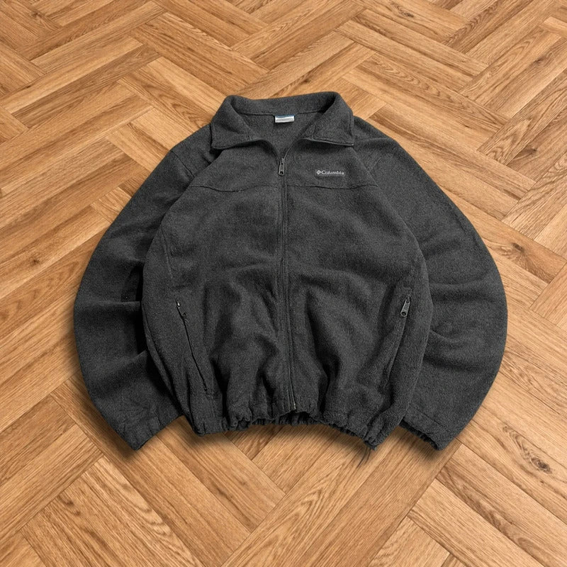 Y2K Columbia technical fleece L men’s grey full zip up autumn adjustable waist