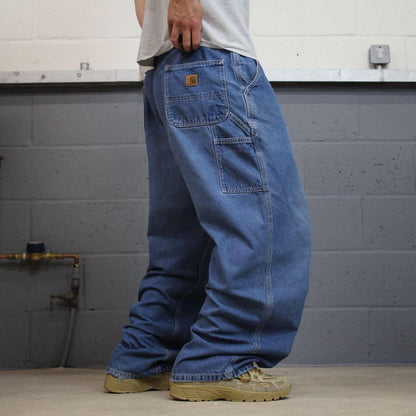 Baggy Carhartt carpenter jeans work pants blue Loose wide leg denim cargo skate style workwear