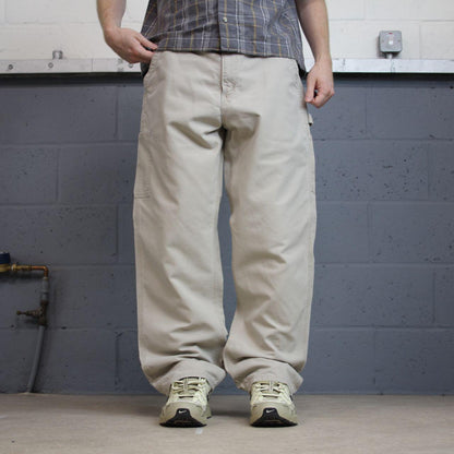Baggy vintage Carhartt carpenter pants y2k beige Loose leg 2000s skater style workwear