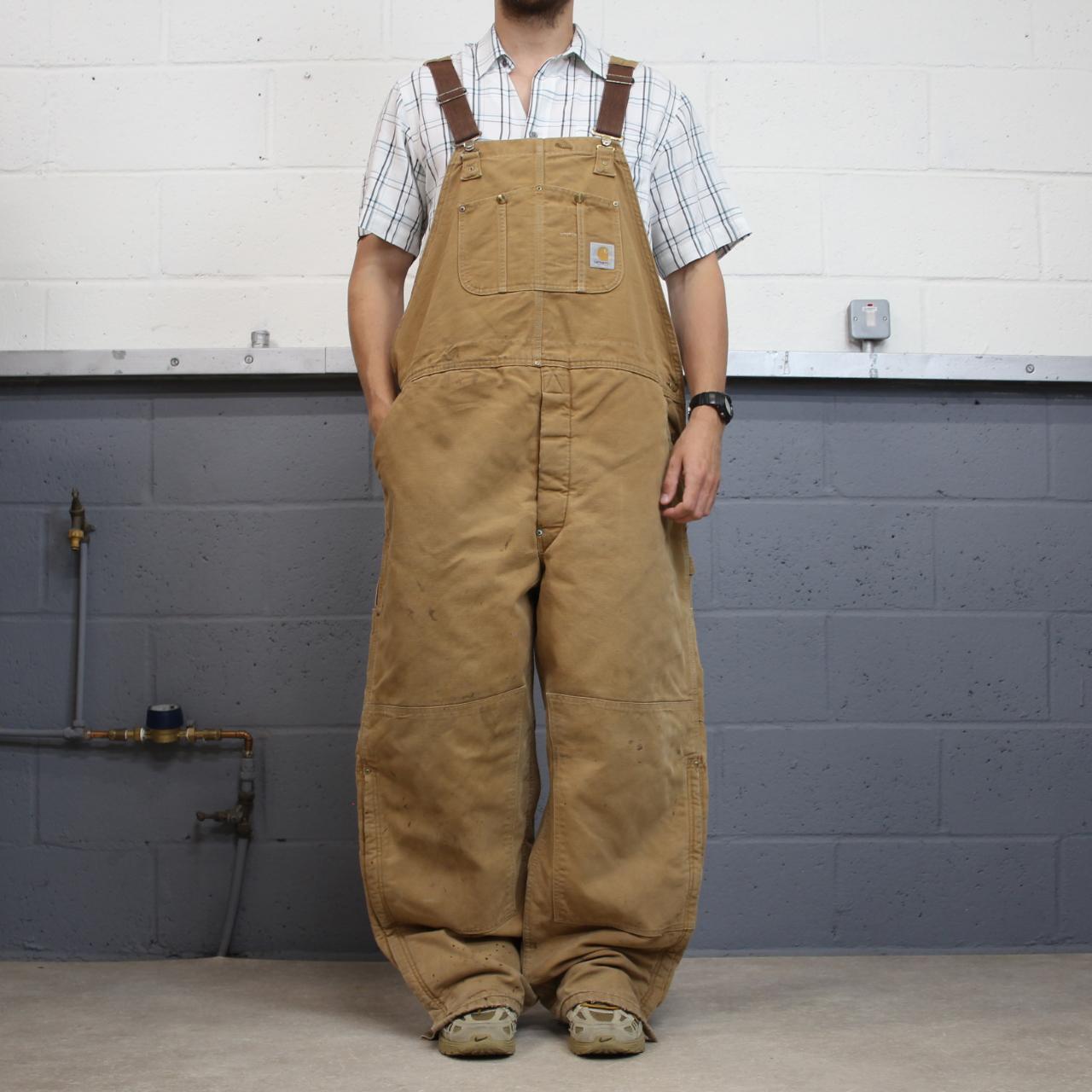 Vintage Carhartt dungarees tan brown overalls Quilted bib & brace utility workwear
