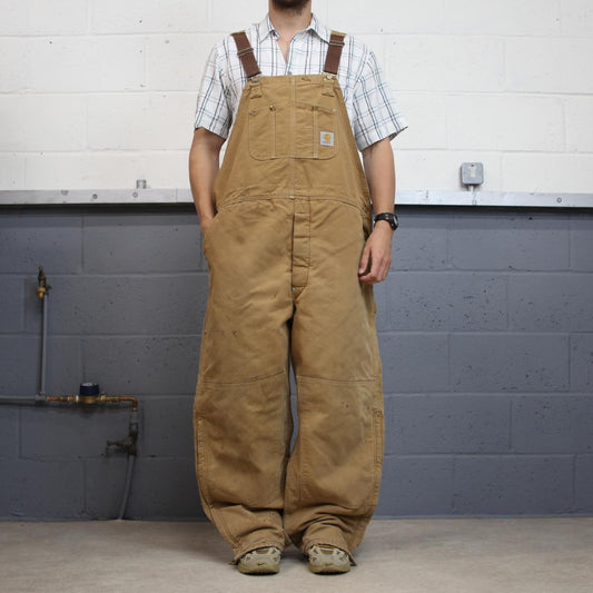 Vintage Carhartt dungarees tan brown overalls Quilted bib & brace utility workwear
