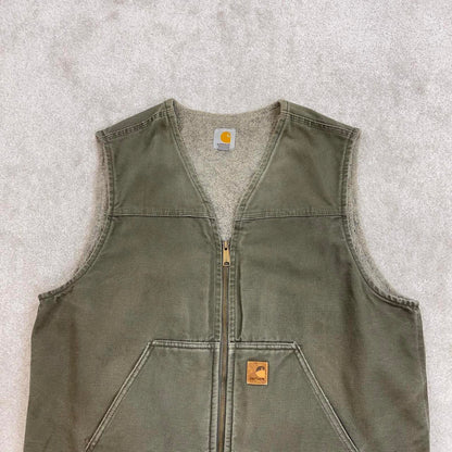 Green vintage Carhartt Gilet XL thick canvas sherpa lined body warmer