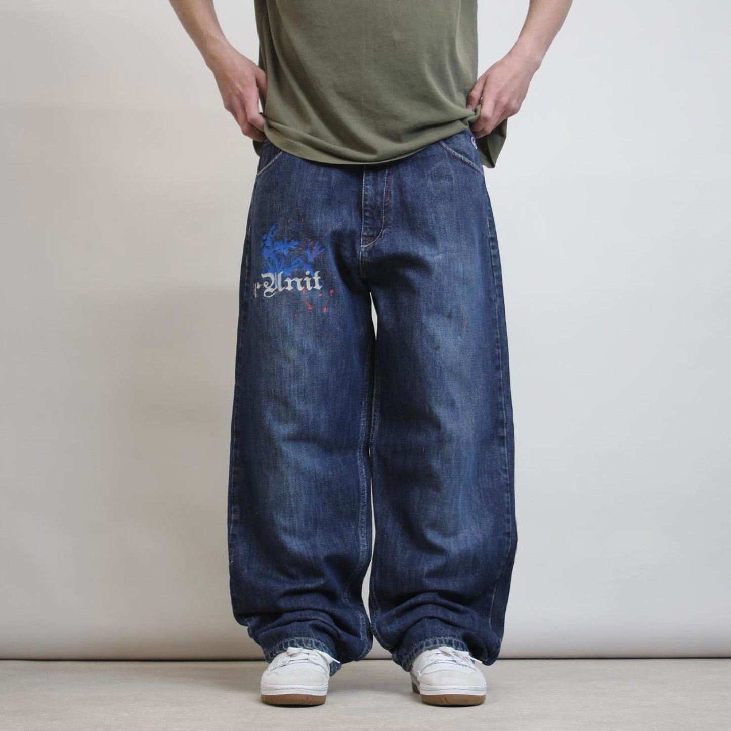 Blue G Unit jeans W38 L32 wide leg 90s style print design jeans