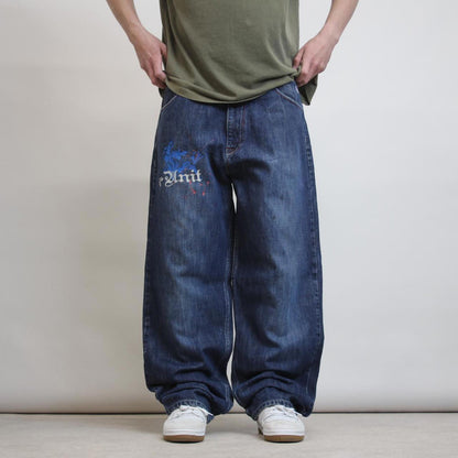 Blue G Unit jeans W38 L32 wide leg 90s style print design jeans