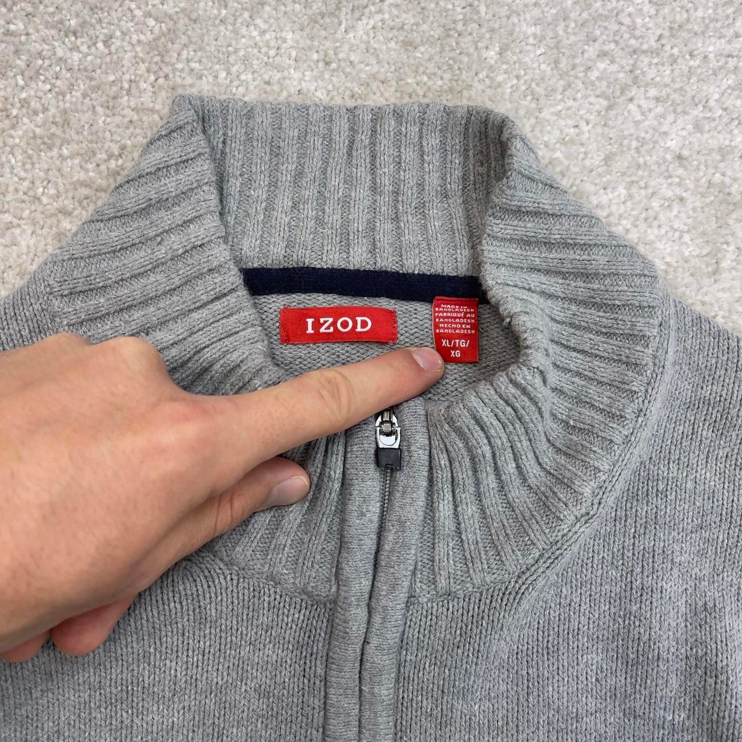 Grey IZOD chunky knit quarter zip pullover jumper XL embroidered logo 1/4 zip sweater y2k style